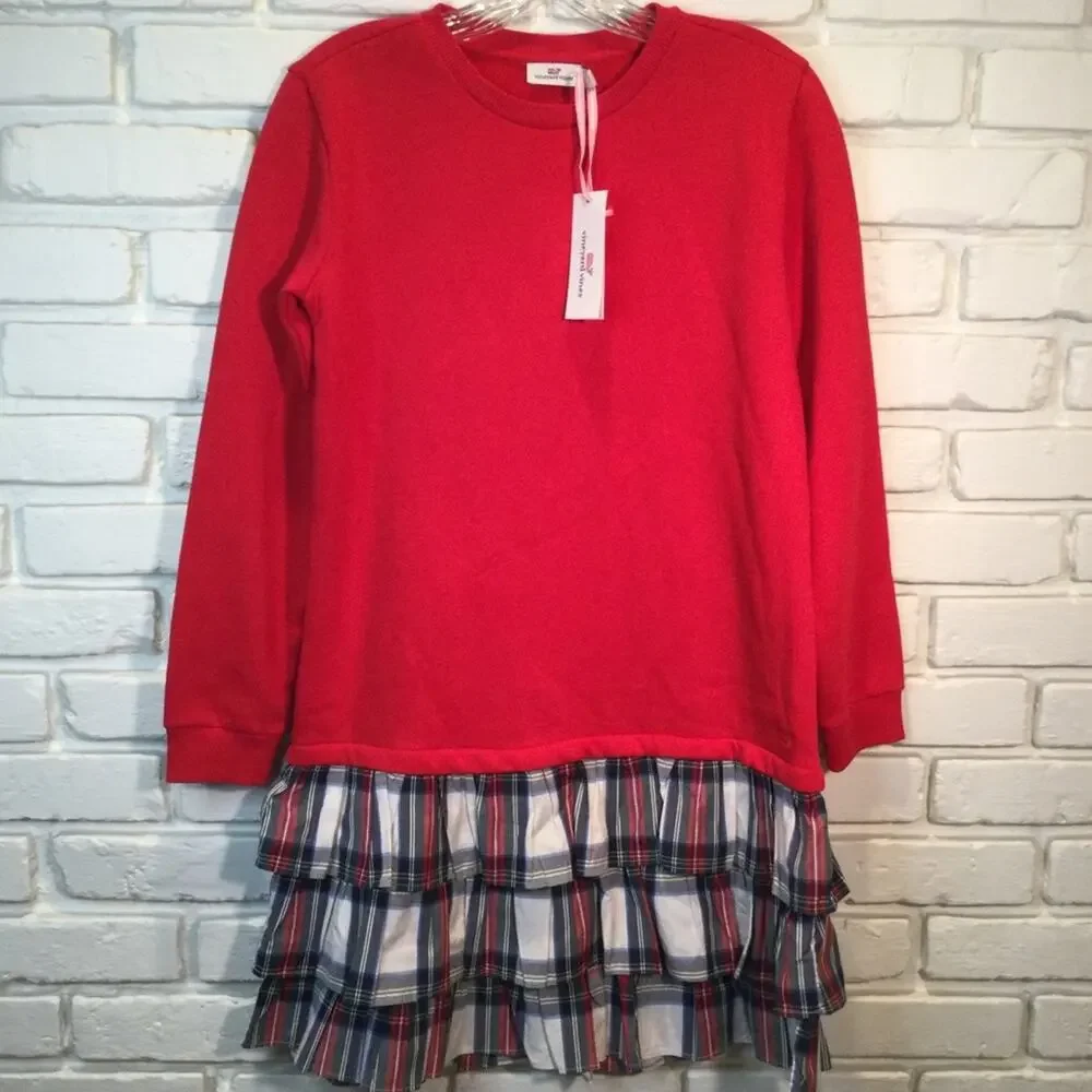 Vineyard Vines Girls Tiered Skirt Velvet Red Knit Dress Size L/14 New with Tags